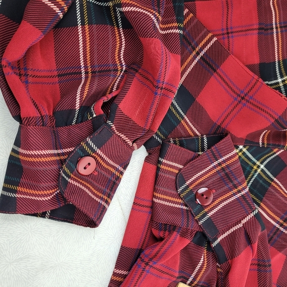Liz Claiborne red black plaid sheer long sleeve button shirt preppy academia 14 - Picture 8 of 12
